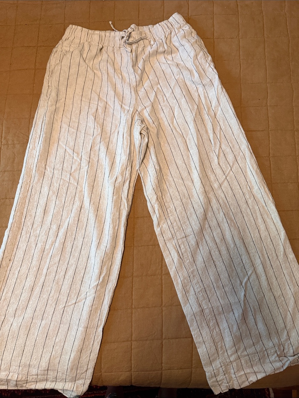 Z Supply White Linen-Blend Striped Drawstring Pants